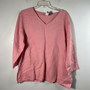 Womens Match Point V Neck Linen Tunic Peach L 3/4 Sleeve